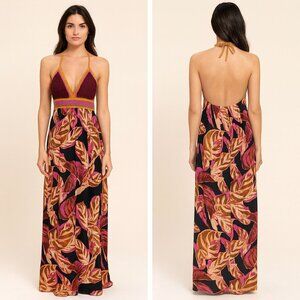 Mossimo Bohemian Halter Maxi Dress with Crocheted Top Festival Beachy Coastal